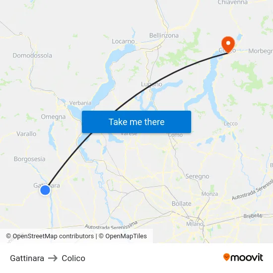 Gattinara to Colico map