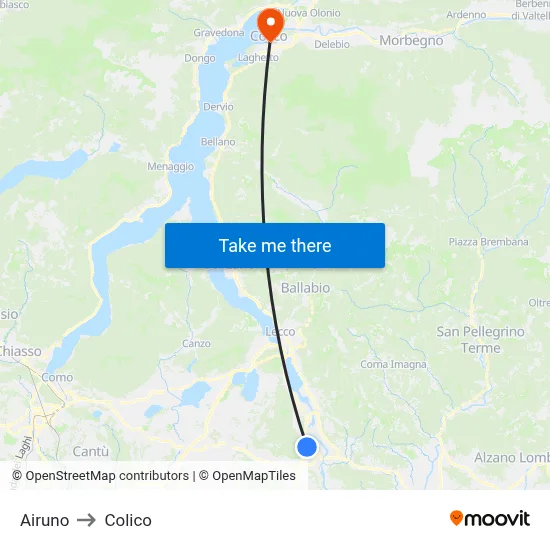 Airuno to Colico map