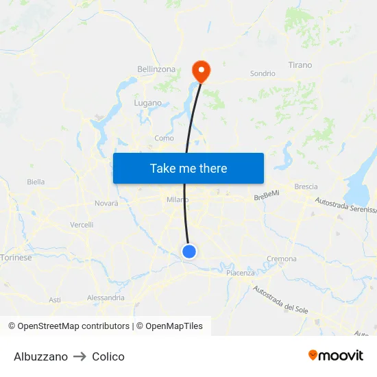 Albuzzano to Colico map