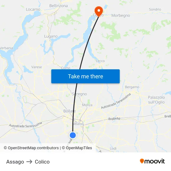 Assago to Colico map