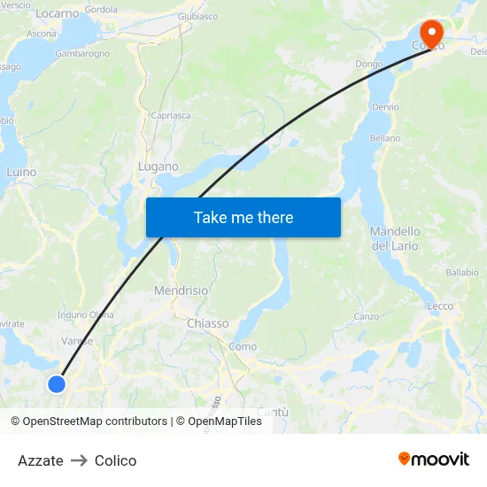Azzate to Colico map