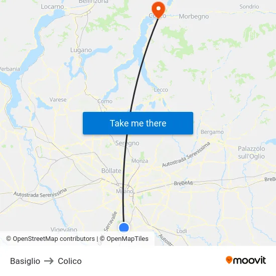 Basiglio to Colico map
