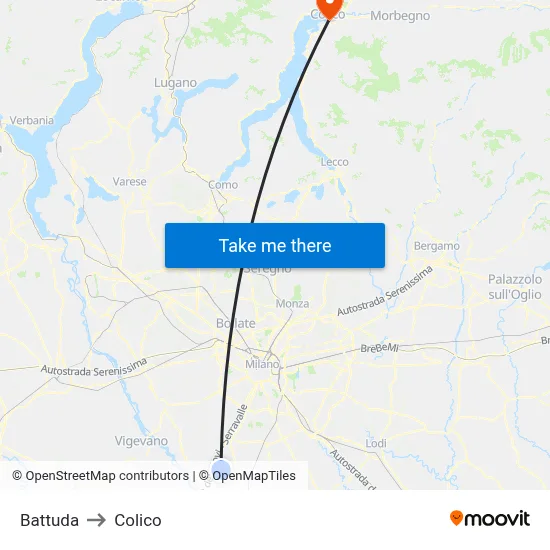 Battuda to Colico map