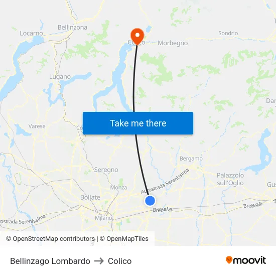 Bellinzago Lombardo to Colico map