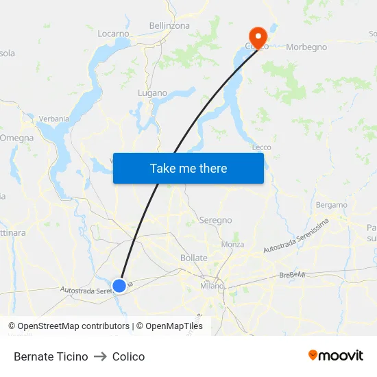 Bernate Ticino to Colico map