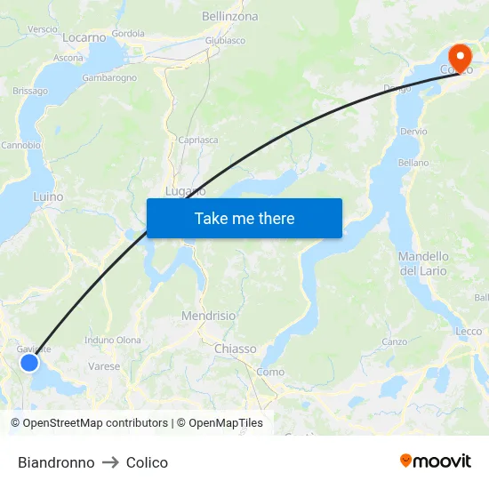Biandronno to Colico map