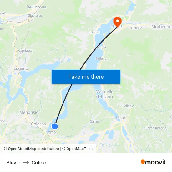 Blevio to Colico map