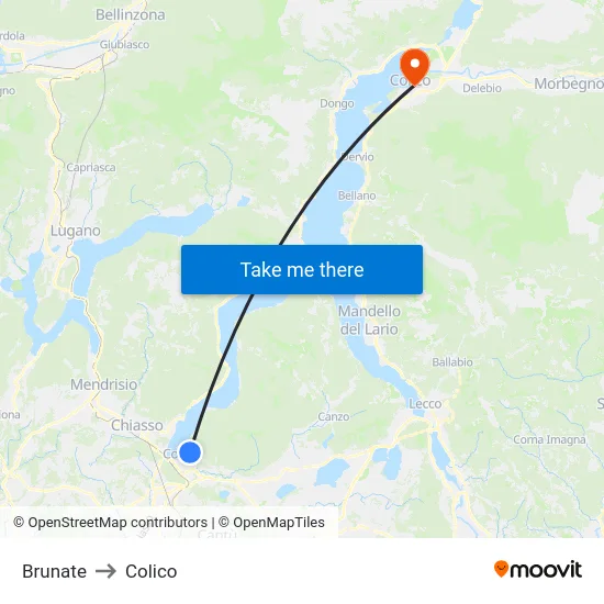 Brunate to Colico map