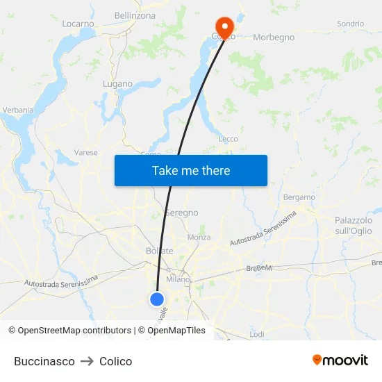 Buccinasco to Colico map