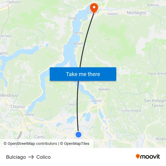 Bulciago to Colico map