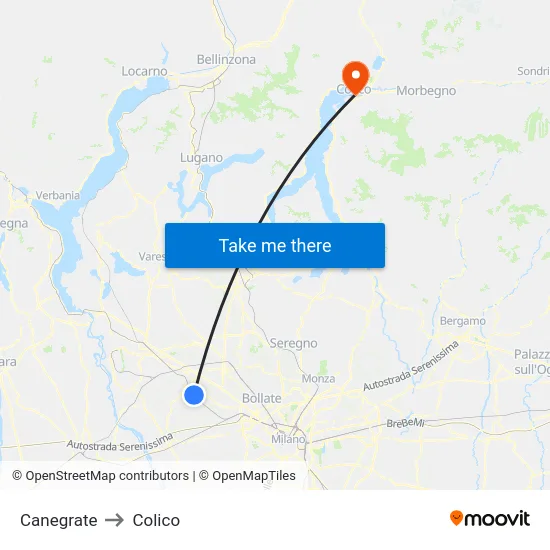 Canegrate to Colico map