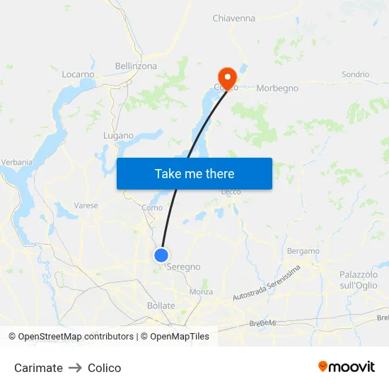 Carimate to Colico map