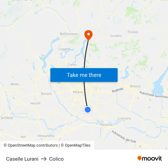 Caselle Lurani to Colico map