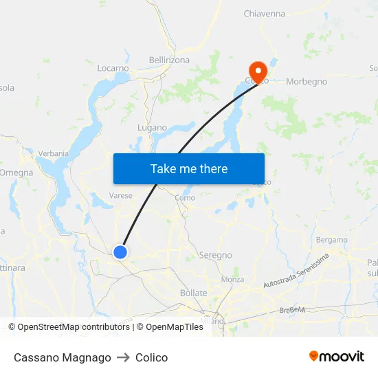 Cassano Magnago to Colico map