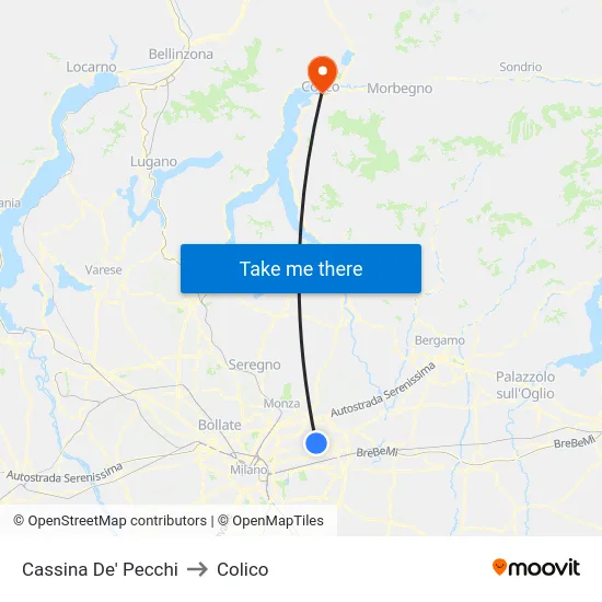 Cassina De' Pecchi to Colico map