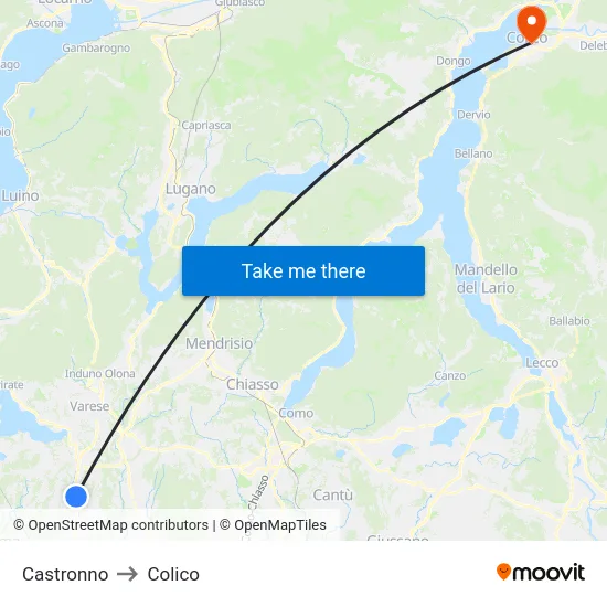 Castronno to Colico map