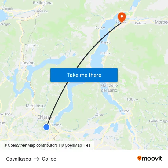 Cavallasca to Colico map