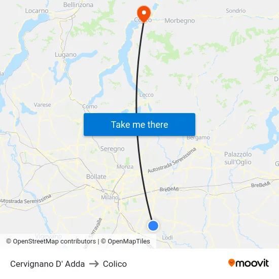 Cervignano D' Adda to Colico map
