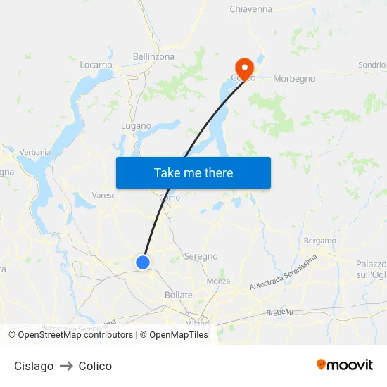 Cislago to Colico map