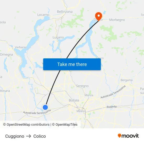 Cuggiono to Colico map