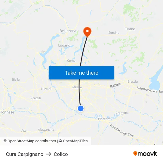 Cura Carpignano to Colico map