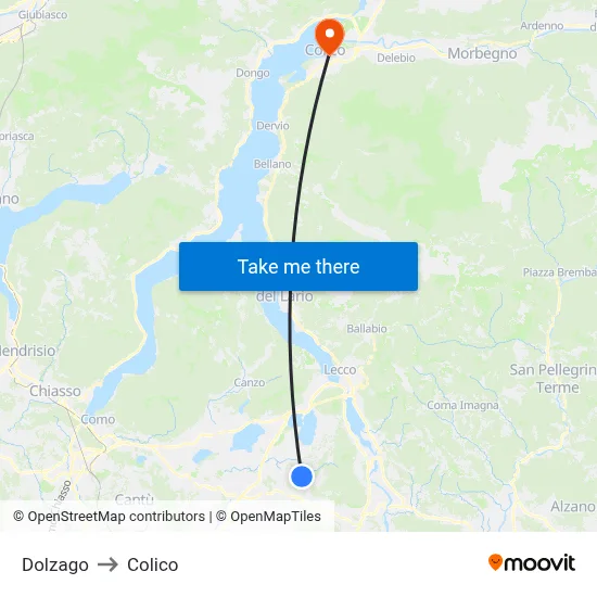 Dolzago to Colico map