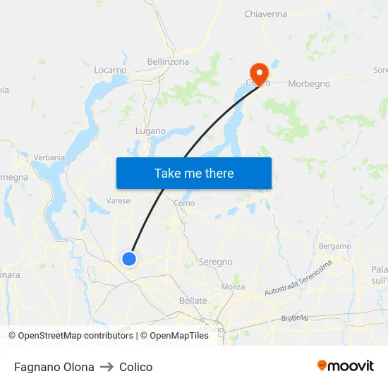 Fagnano Olona to Colico map