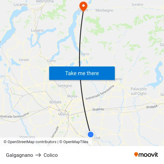 Galgagnano to Colico map
