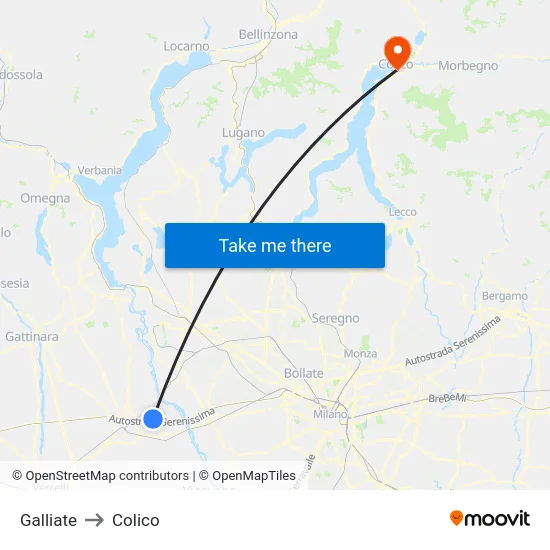 Galliate to Colico map