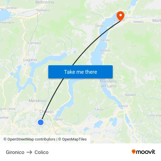 Gironico to Colico map