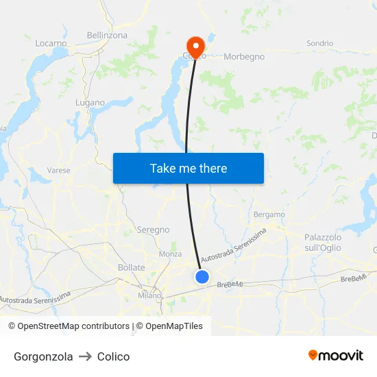 Gorgonzola to Colico map