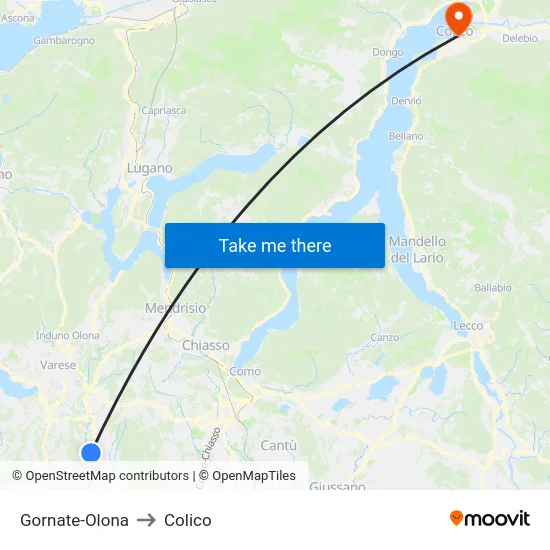 Gornate-Olona to Colico map