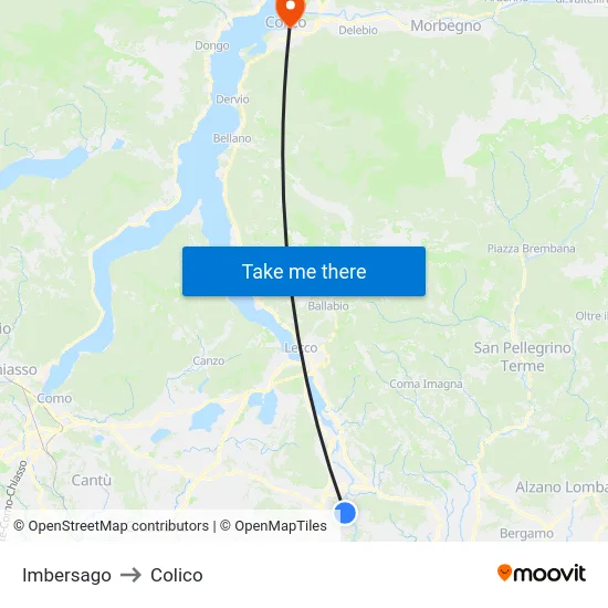 Imbersago to Colico map