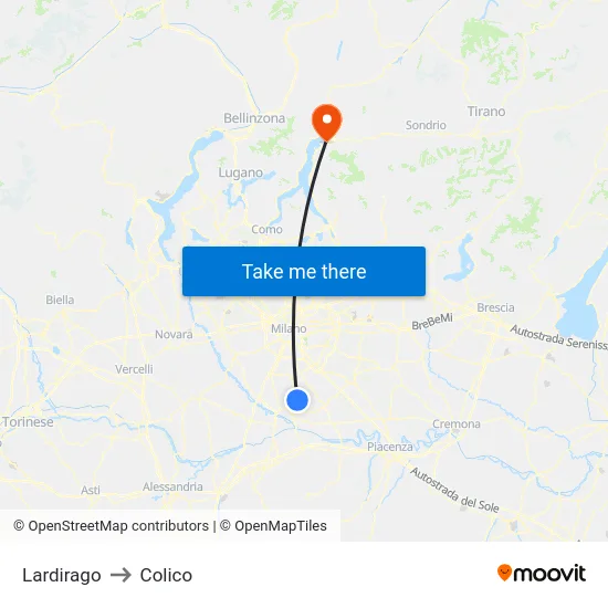 Lardirago to Colico map