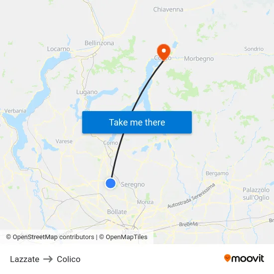 Lazzate to Colico map