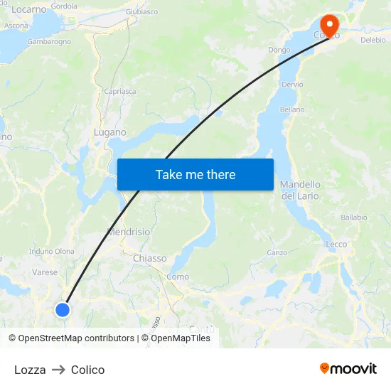 Lozza to Colico map