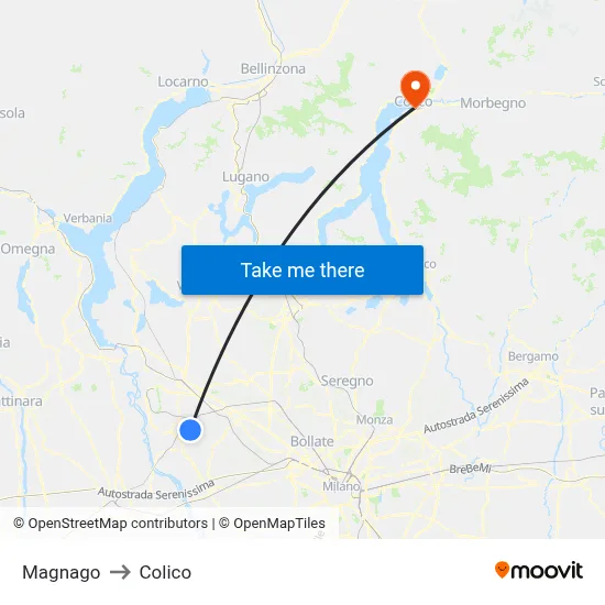 Magnago to Colico map
