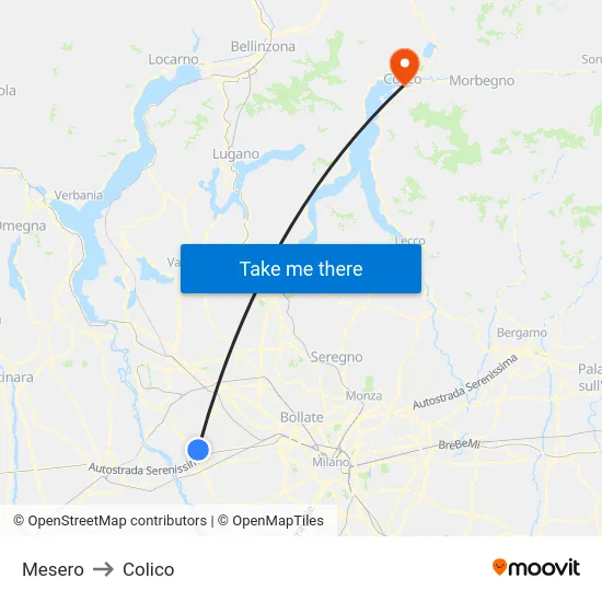 Mesero to Colico map