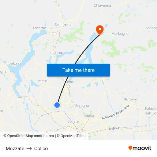Mozzate to Colico map