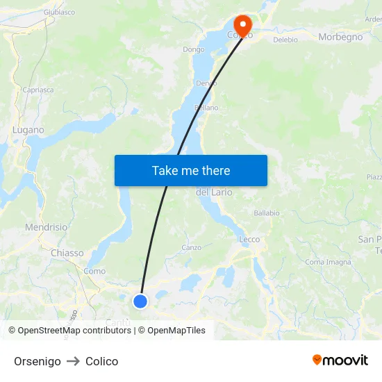 Orsenigo to Colico map