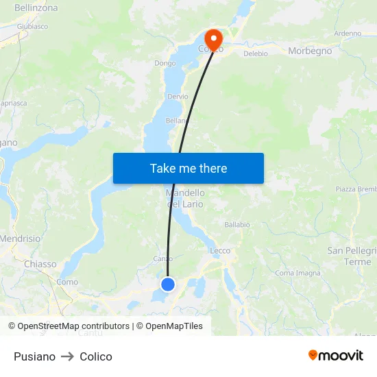 Pusiano to Colico map