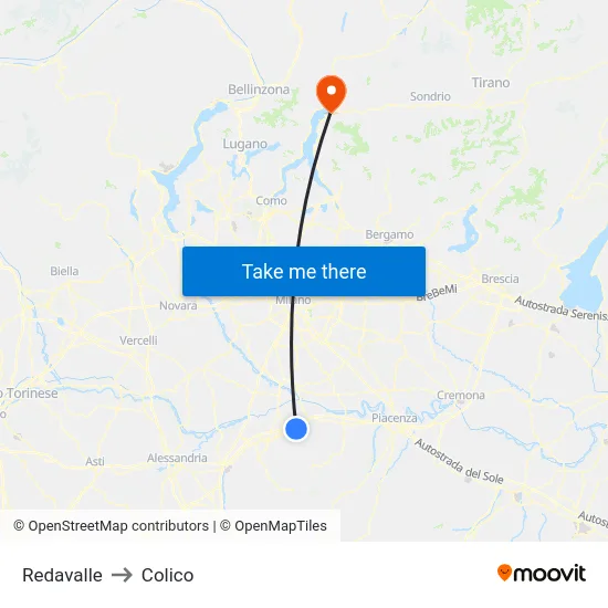 Redavalle to Colico map