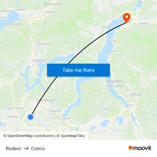 Rodero to Colico map