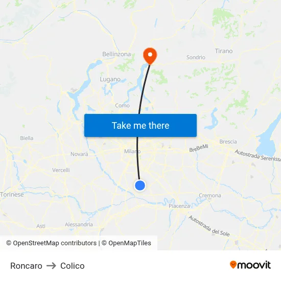 Roncaro to Colico map