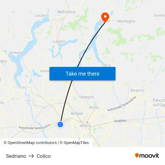 Sedriano to Colico map