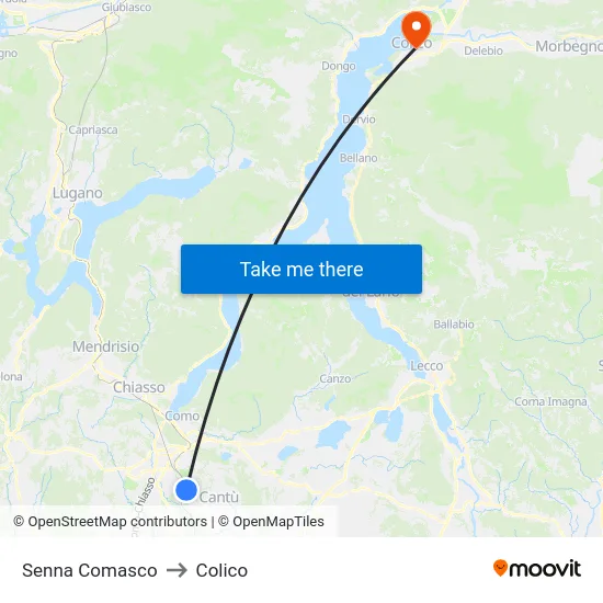 Senna Comasco to Colico map