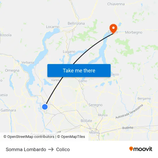 Somma Lombardo to Colico map