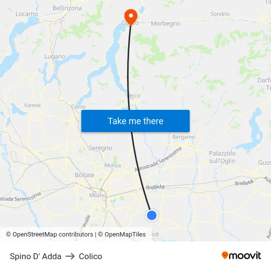 Spino D' Adda to Colico map