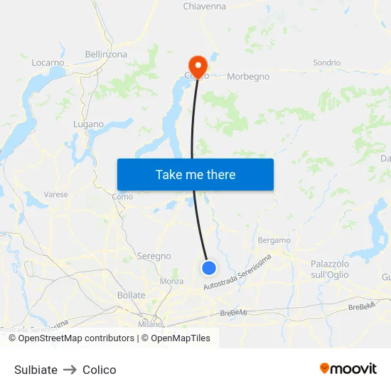 Sulbiate to Colico map