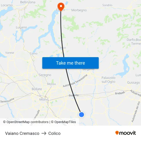 Vaiano Cremasco to Colico map